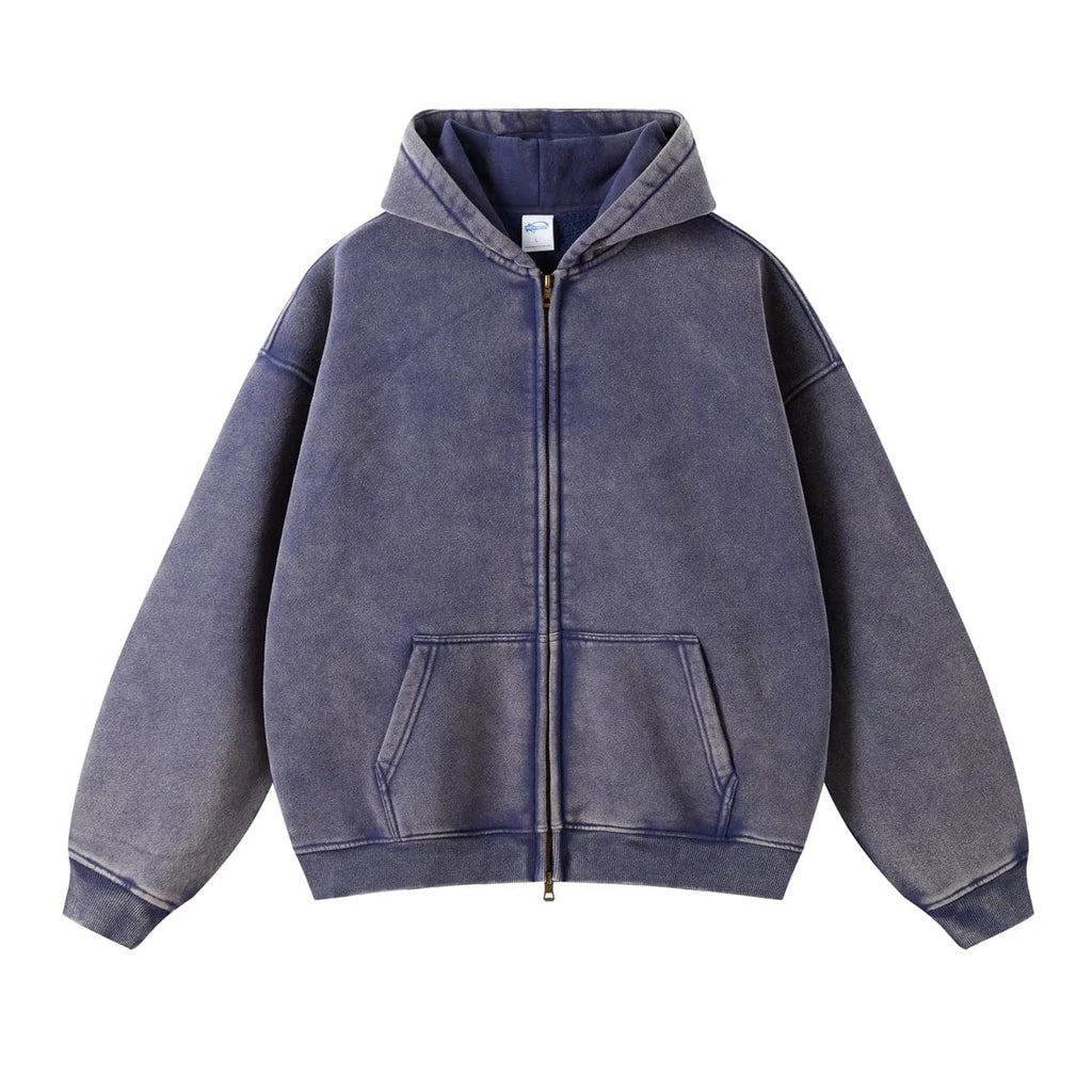 "Faded Navy Blue" Dual-Zip Hoodie
