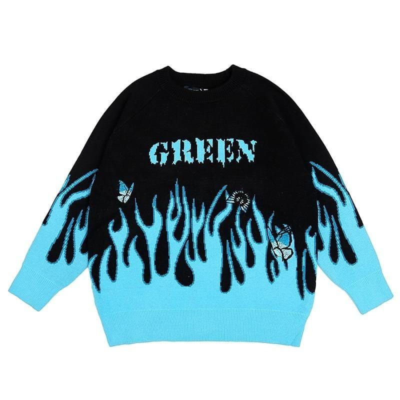 "Flame Butterfly" Embroidery Sweater