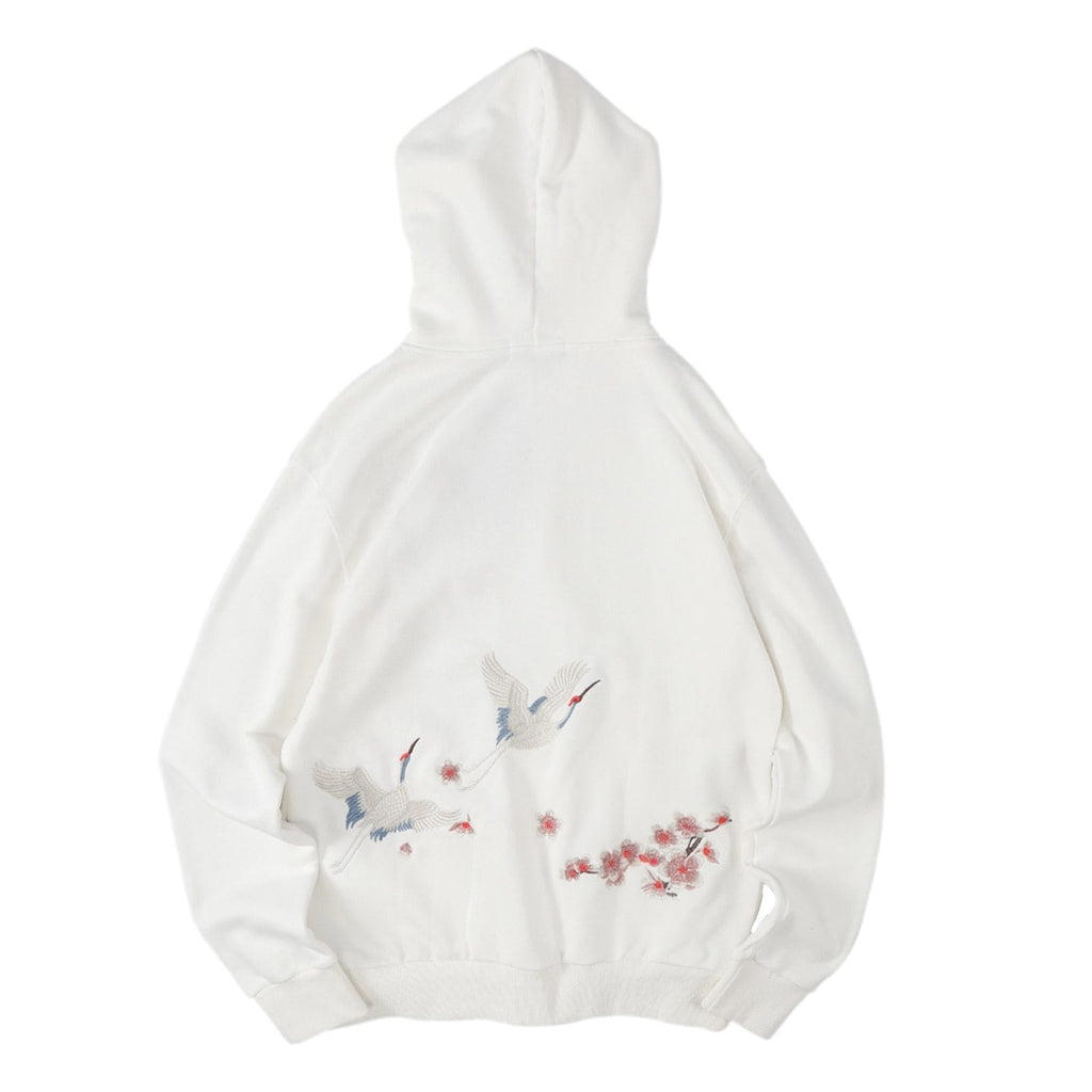 "Floral Crane" Embroidery Hoodie