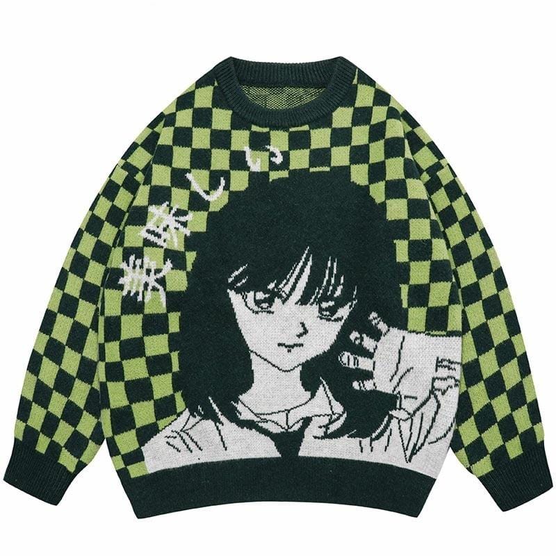 "Plaid Anime Girl" Sweater
