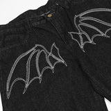 "Rhinestones Bat-Wings" Denim Shorts