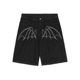 "Rhinestones Bat-Wings" Denim Shorts